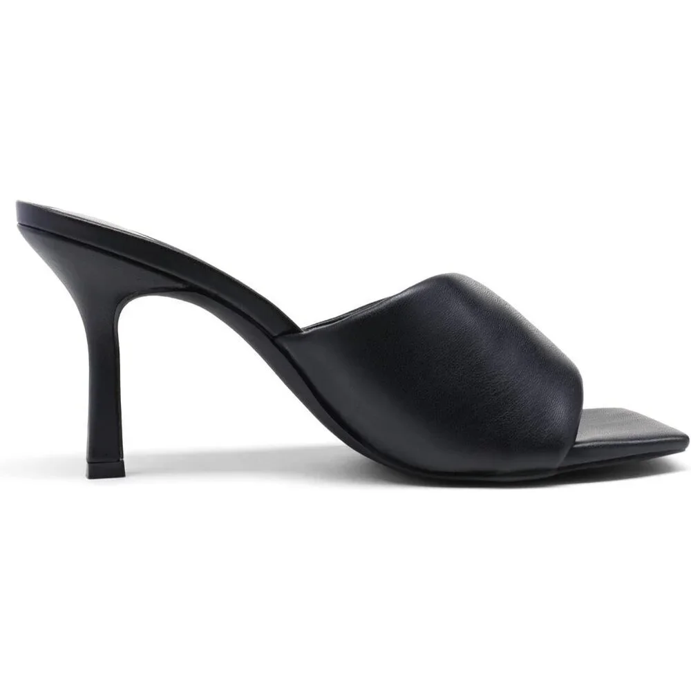 Women's Black Stiletto Heel Mules Open Toe Slip On Dress Pumps Sandal Party
